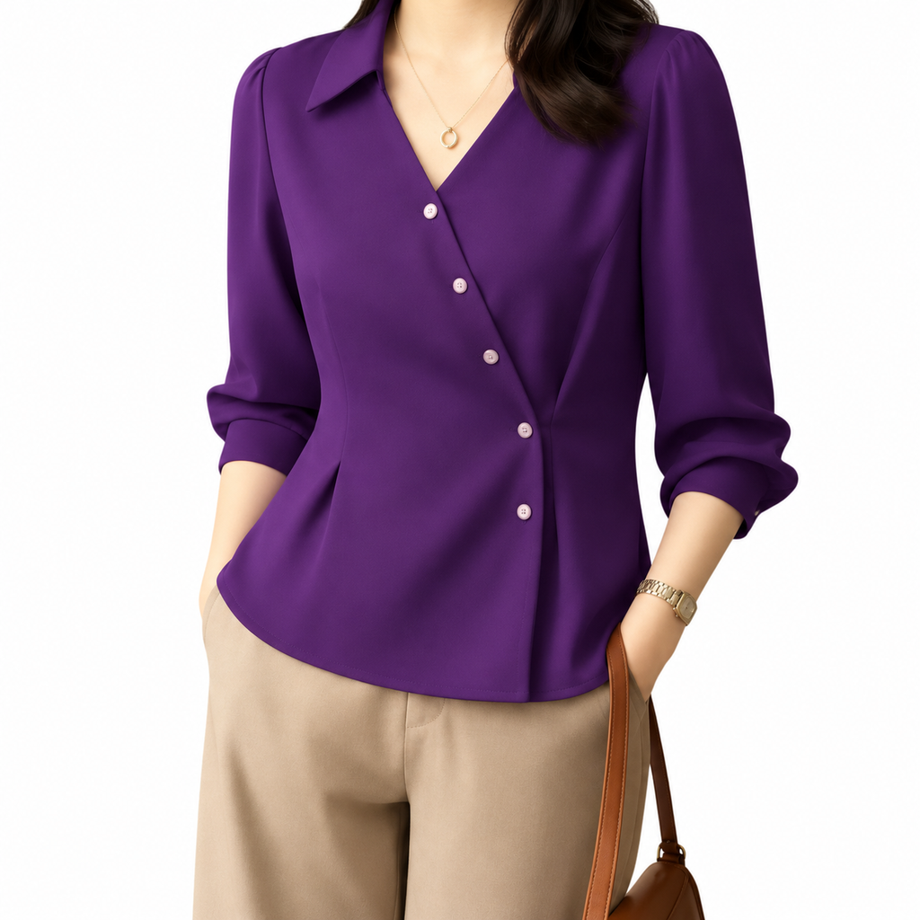 Dubai Cherry Asymmetric Button Blouse - Purple